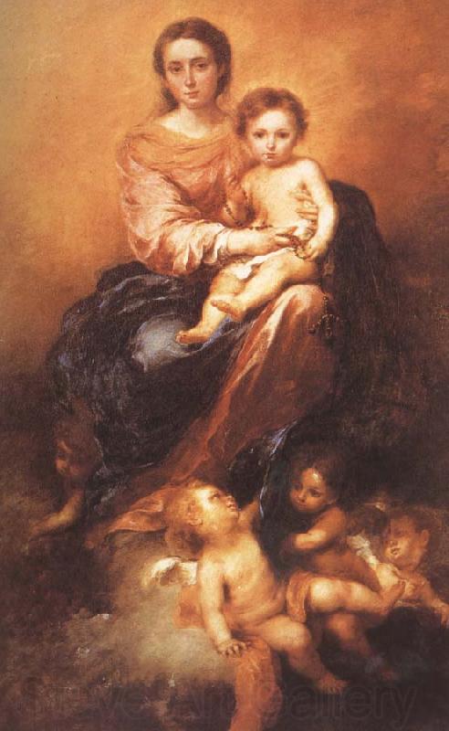 Bartolome Esteban Murillo Beaded rosary of Our Lady holding the child Norge oil painting art